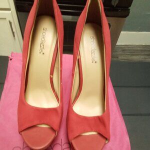 6 INCH Cherry Red Demin Candies Cork Heels Stilettos